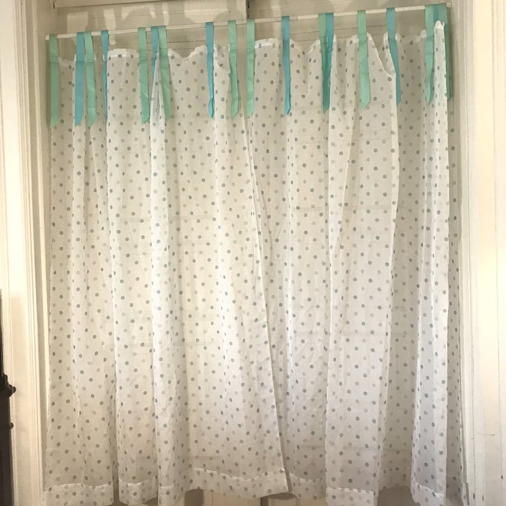 Cute & Breezy 2 Sheer Curtain Panels Aqua Sea Green Dotted by Pottery Barn